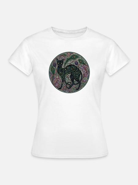 Verwobene Nachtkatze Ornamentkreis - Frauen T-Shirt - Weiß