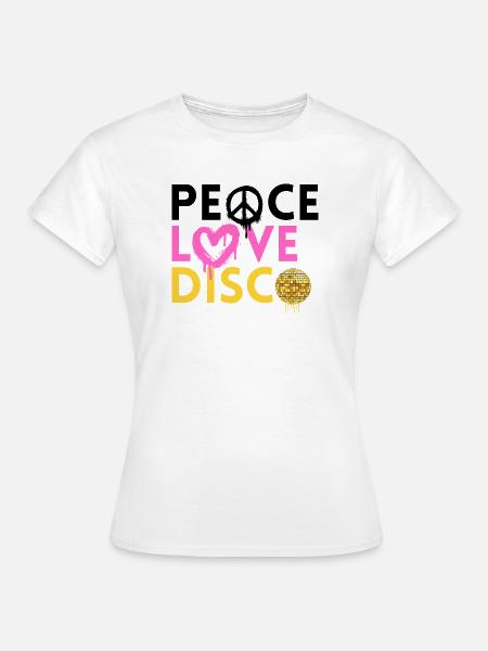 Peace Love Disco Neon Retro Art - Frauen T-Shirt - Weiß