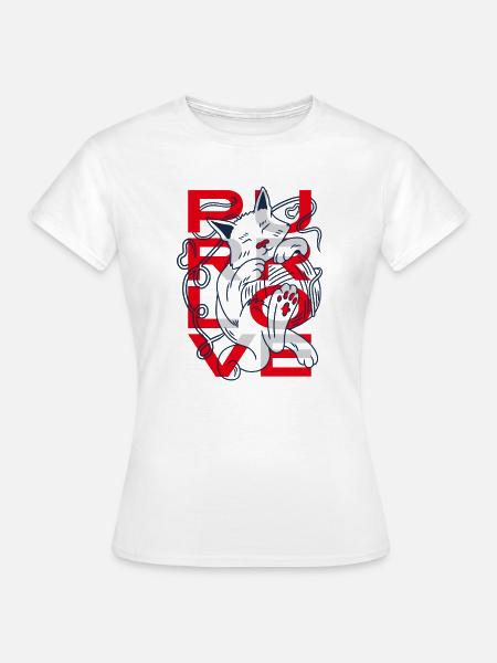 Schnurren Liebeskatze mit Wollknäuel - Frauen T-Shirt - Weiß