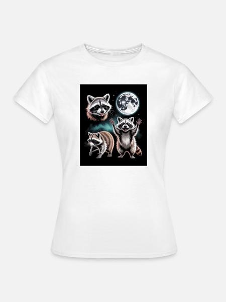 Waschbären Unter Dem Vollmond Nachtwald - Frauen T-Shirt - Weiß