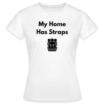 My Home Has Straps (Backpack) – Travel Shirt - Frauen T-Shirt - Weiß - Vorne - AI Model Female 172 dark (172cm)