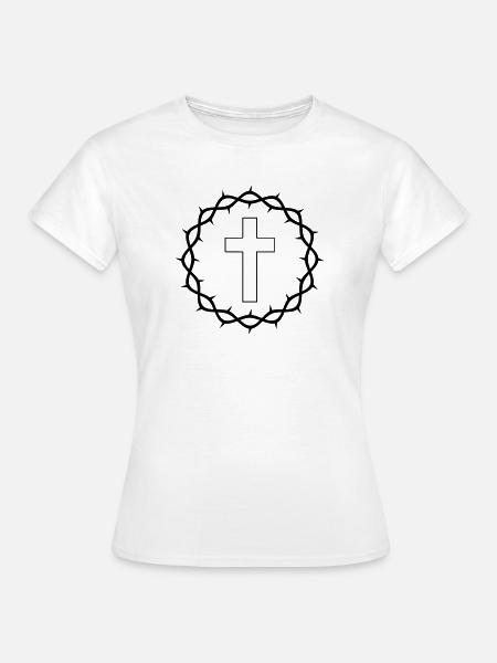 Kreuz und Dornenkrone - Frauen T-Shirt - Weiß