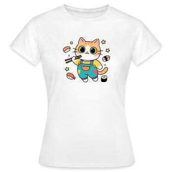 Chat Sushi Coloré en Salopette - T-shirt Femme - blanc - Devant - AI Model Female 172 dark (172cm)