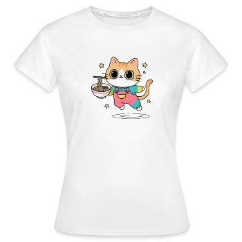 Chat bol de Ramen Multicolore - T-shirt Femme - blanc - Devant - AI Model Female 172 dark (172cm)