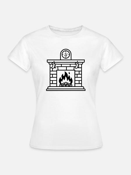 Gemütlicher Weihnachtskamin mit Feuer - Frauen T-Shirt - Weiß