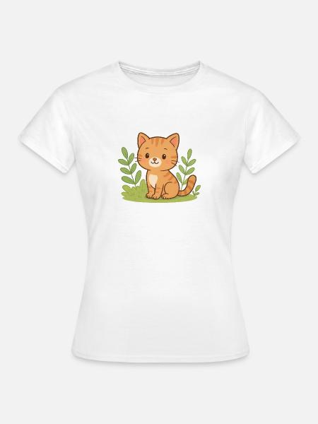 Kuschelkätzchen im Grün - Frauen T-Shirt - Weiß
