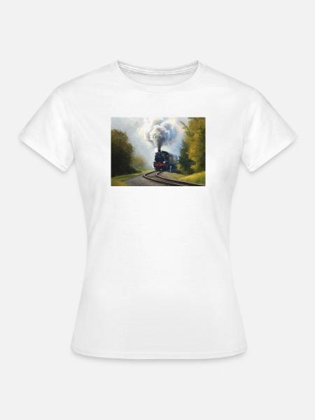 Herbstliche Dampfeisenbahn im Wald - Frauen T-Shirt - Weiß