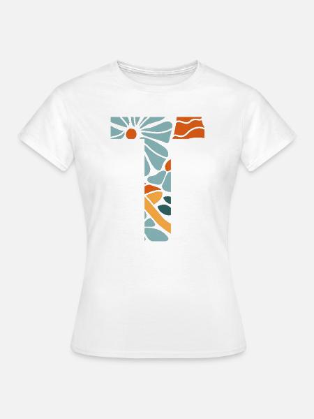 Buchstabe t Blumen groovy Geschenkidee - Frauen T-Shirt - Weiß