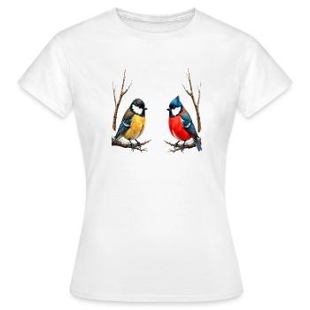 Oiseaux chanteurs jumeaux en hiver - T-shirt Femme - blanc - Devant - AI Model Female 172 dark (172cm)