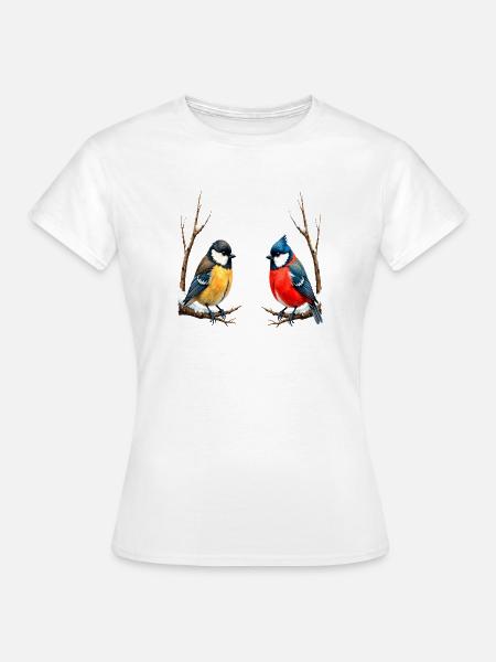 Zwillingssingvögel im Winter - Frauen T-Shirt - Weiß