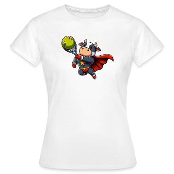 Superhelden Kuh Beim Tennis Mit Schlaeger - Frauen T-Shirt - Weiß - Vorne - AI Model Female 172 dark (172cm)