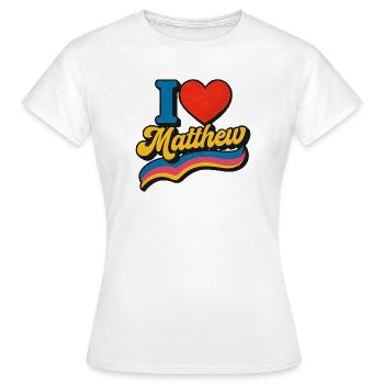 J’aime Matthew Logo rétro - T-shirt Femme - blanc - Devant - AI Model Female 172 dark (172cm)