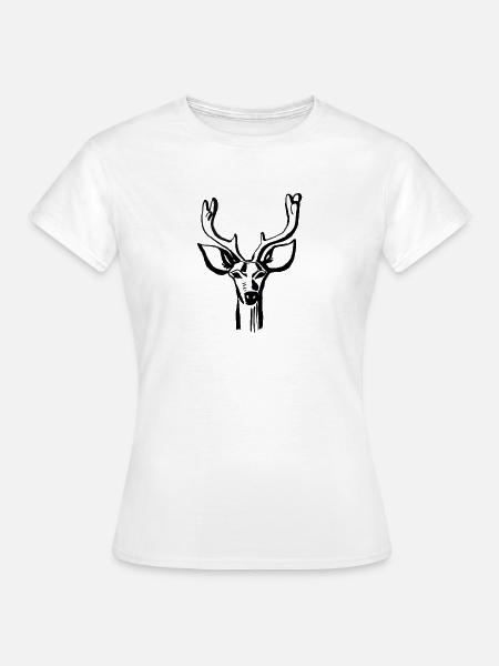 Hirschkopf Linienstil - Frauen T-Shirt - Weiß