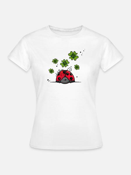 Marienkäfer mit Glücksklee - Frauen T-Shirt - Weiß