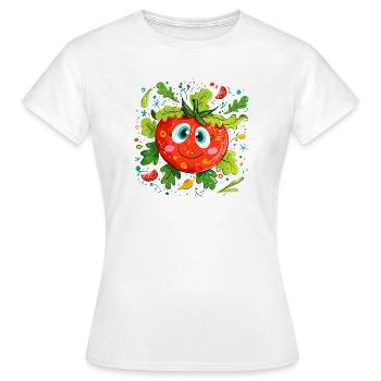 Fröhliche Tomate im Grünen Muster - Frauen T-Shirt - Weiß - Vorne - AI Model Female 172 dark (172cm)