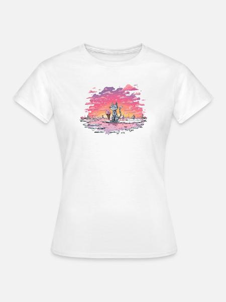 Katze mit Eis am Abendsee - Frauen T-Shirt - Weiß