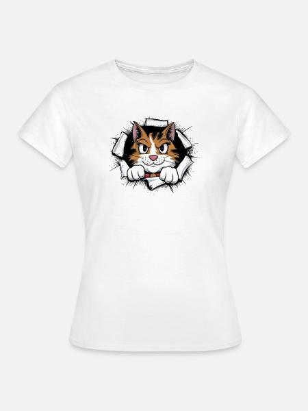 Grimmiger Kater durch den Riss - Frauen T-Shirt - Weiß