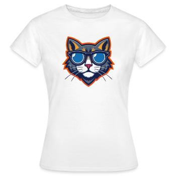Katze mit Sonnenbrille Maskottchen - Frauen T-Shirt - Weiß - Vorne - AI Model Female 172 dark (172cm)