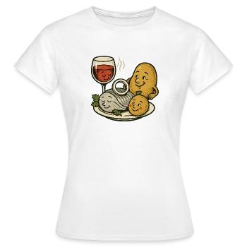 Selödka (Häring eingelegt) Wein und Pellkartoffel - Frauen T-Shirt - Weiß - Vorne - AI Model Female 172 dark (172cm)