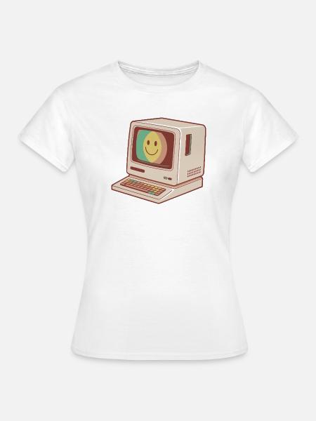 Retro Computer Smile Pastel Groen Geel Rood - Vrouwen T-shirt - wit