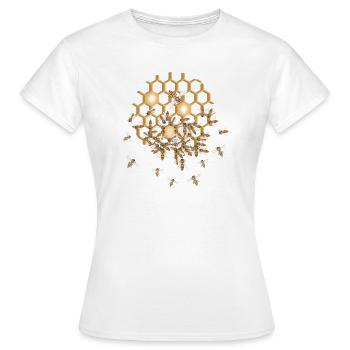 Detailed swarm of bees on honeycomb - Women's T-Shirt - white - Front - AI Model Female 172 dark (172cm)