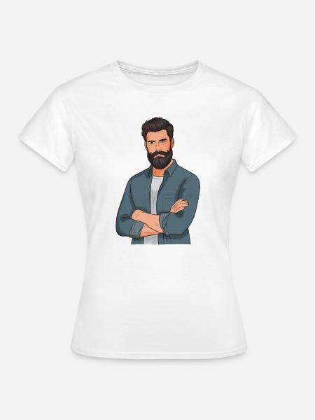Bartträger Stil im Denimlook - Frauen T-Shirt - Weiß