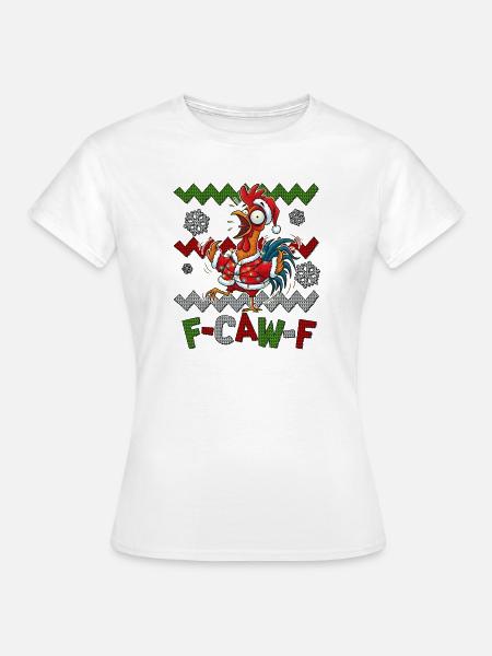 Ugly Christmas Sweater F-CAW-F Chicken - Frauen T-Shirt - Weiß