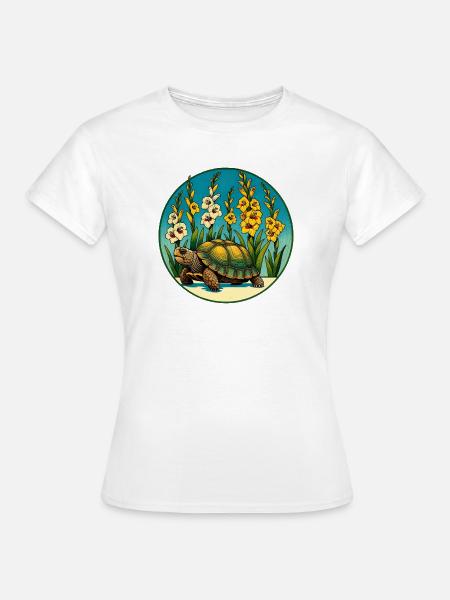Sonnenbeschienene Schildkröte im Blumenbeet - Frauen T-Shirt - Weiß