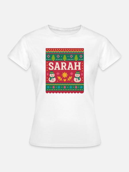 Sarah Christmas Schneemann-Festkunst - Frauen T-Shirt - Weiß