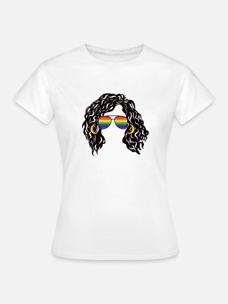 Regenbogenschattierungen Lockiges Afro-Mädchen-Haar Pride Retro - Frauen T-Shirt - Weiß