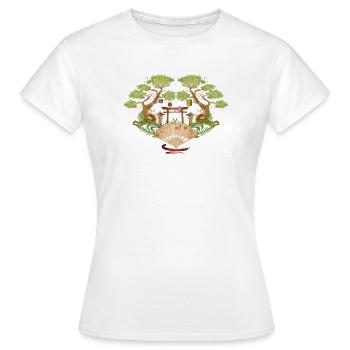 Asiatisches Gartenmotiv mit Bäumen und Laternen - Frauen T-Shirt - Weiß - Vorne - AI Model Female 172 dark (172cm)