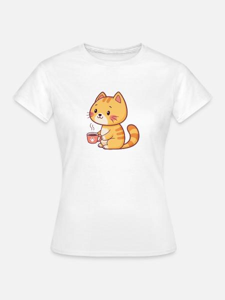 Orange Katze Kaffee-Cartoon - Frauen T-Shirt - Weiß
