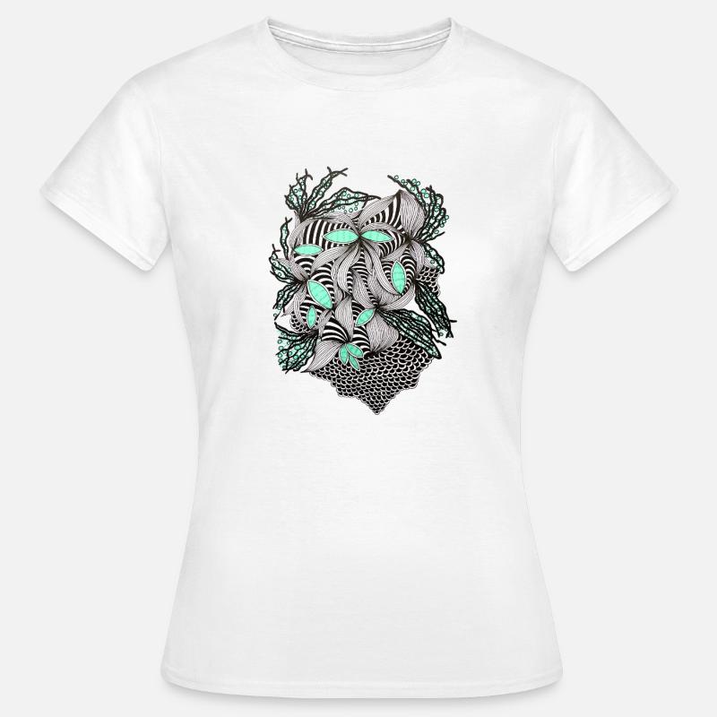 Line Flowers Pattern Mint Accent - Women's T-Shirt - white