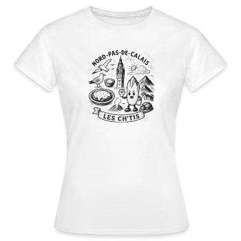 Illustration Nord-Pas-de-Calais Les Ch’tis - T-shirt Femme - blanc - Devant - AI Model Female 172 dark (172cm)