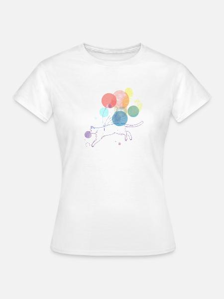 Bunte Katze mit schwebenden Ballons Illustration - Frauen T-Shirt - Weiß