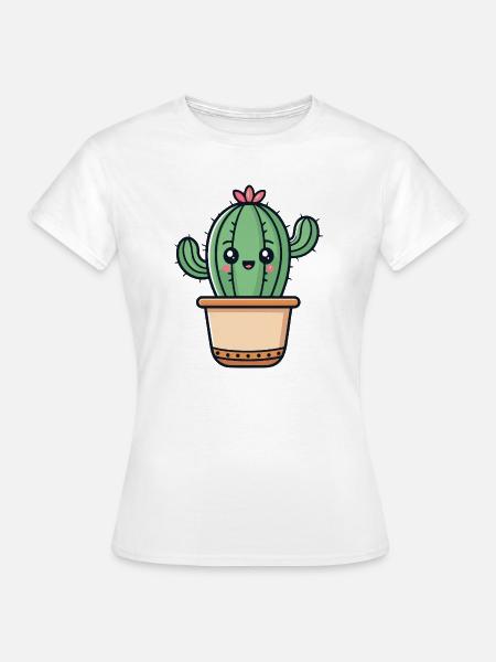 Kawaii-Kaktus im Topf - Frauen T-Shirt - Weiß