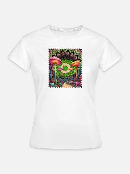 Psychedelische Pilzlandschaft Mandala - Frauen T-Shirt - Weiß