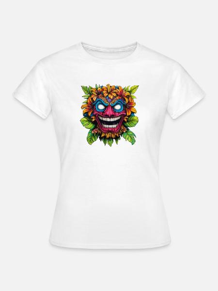 Tiki-Blütenmaske Farbexplosion - Frauen T-Shirt - Weiß