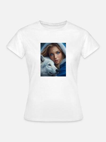 Winterwolf Frau Portrait - Frauen T-Shirt - Weiß