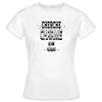 Cherche Charme en CDI - T-shirt Femme - blanc - Devant - AI Model Female 172 dark (172cm)