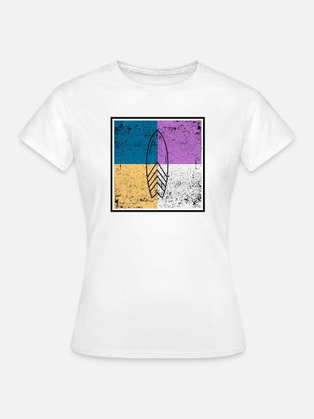 Surfbrett auf vierfarbigem Quad-Design - Frauen T-Shirt - Weiß