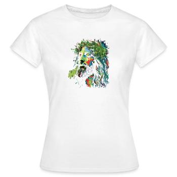Jesus Rastafari Farbexplosion - Frauen T-Shirt - Weiß - Vorne - AI Model Female 172 dark (172cm)