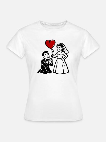Brautpaar Heiratsantrag Rotes Herz - Frauen T-Shirt - Weiß