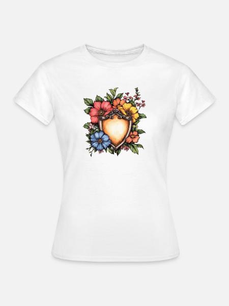 Blumen-Schild im Farbspiel - Frauen T-Shirt - Weiß