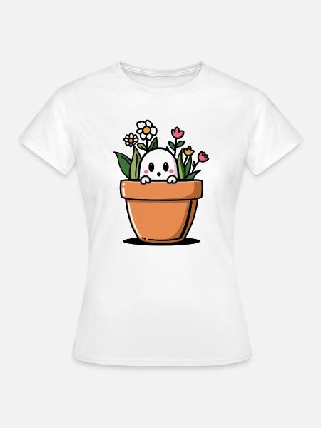 Schüchterner Geist hinter Blumentopf - Frauen T-Shirt - Weiß
