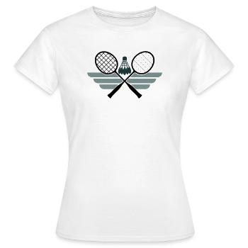 Badminton Emblem – Gekreuzte Schläger & Federball - Frauen T-Shirt - Weiß - Vorne - AI Model Female 172 dark (172cm)