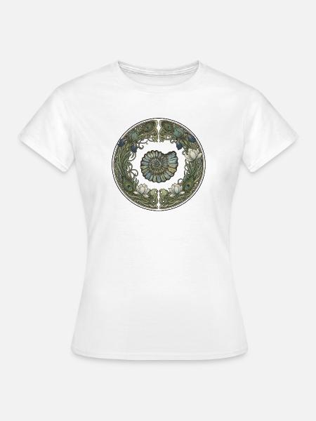 Ammonit Kreisrahmen mit Seegras - Frauen T-Shirt - Weiß
