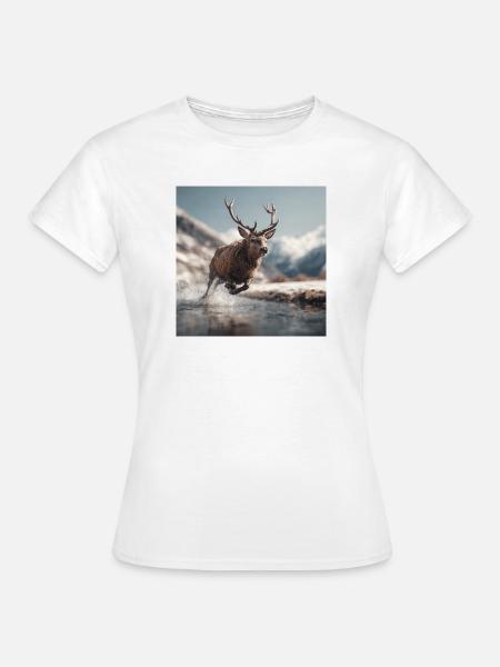 Springender Hirsch in den Alpen - Frauen T-Shirt - Weiß