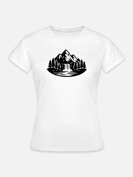Berge Landschaft Wald Wasserfall - Frauen T-Shirt - Weiß