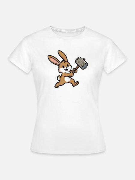 Hase mit Hammer: Bauen mit Herz - Frauen T-Shirt - Weiß